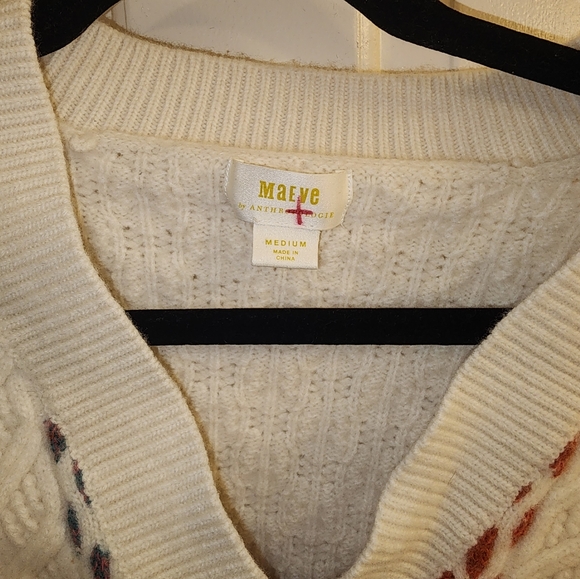 Anthropologie Maeve V-Neck Cable-Knit Wool Sweater Rainbow size MED - Picture 6 of 13